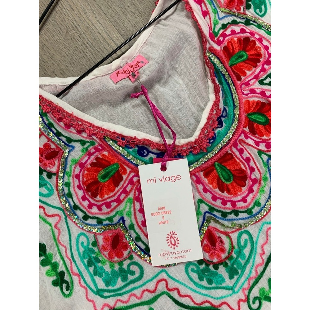 Ruby Yaya Aari Gucci Dress White Embroidered Sequin Tunic Boho Mini Dress Small - Picture 3 of 9